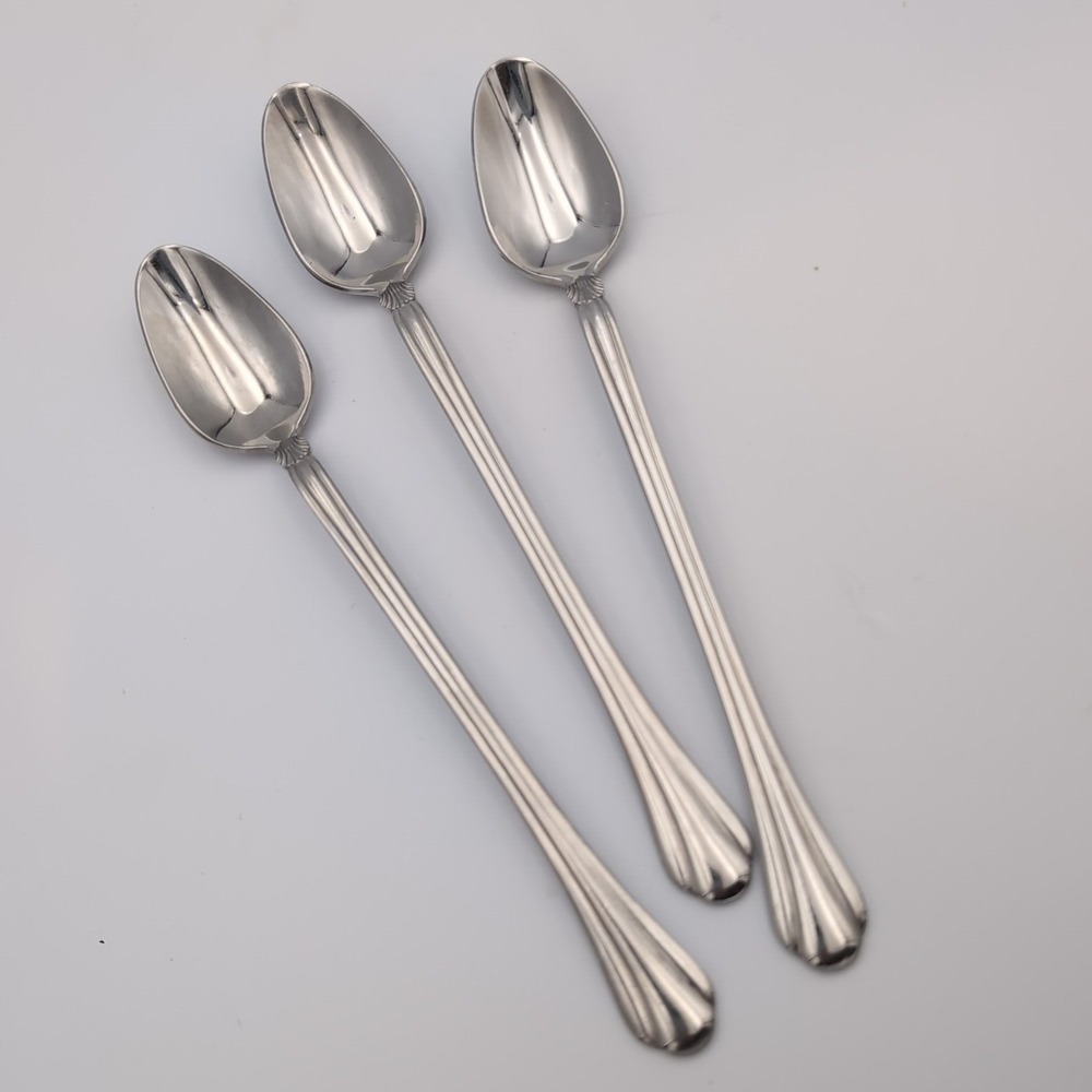 3 Vintage Pfaltzgraff Artesia Stainless Iced Tea Spoons 7 1/2" Korea Seashell